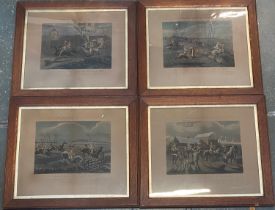 After Henry Alken, a set of four prints 'The First Steeplechase on Record', in oak frames with