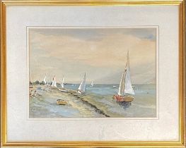 Hubert Andrew Freeth RA (1912-1986), dinghies on the shore, watercolour on paper, signed lower left,