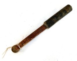 A George IV painted turned wooden police truncheon, partial Latin motto, 44cmL