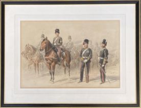 19th century colour mezzotint, Uniforms of the Royal Artillery, 31x46cm