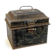 A 19th century black painted metal storage box, 25.5cmW