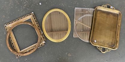 A mixed lot to include oval gilt mirror, 43x36cm, two gilt picture frames, two further mirrored