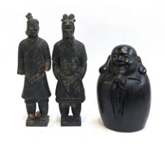 A pair of modern terracotta warriors, 46cmH; together with a ceramic buddha