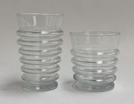 A quantity of glass tumblers of ribbed form, the taller 13cmH (11), the shorter 9.5cmH (8)