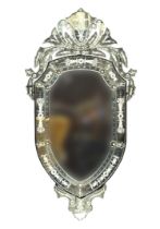 A 20th century shield shape Venetian glass mirror, 140cm high overall