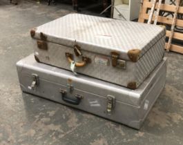 Two vintage aluminium suitcases, 84cmW and 70cmW