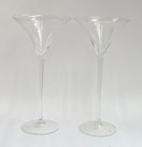 Two very large martini shaped glasses, 50cmH; together with a rectangular glass vase