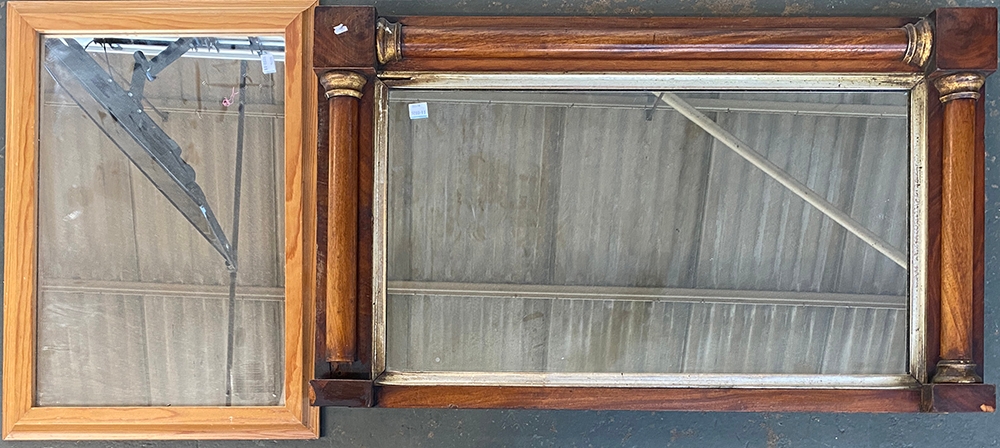 A 19th century mahogany over mantel mirror, 85x50cm (af); together with a small rectangular pine