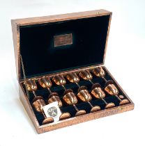 A cased set of 12 Berczi Australian copper goblets, each 12cmH, the case bearing a plaque