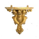 A gilt painted gesso wall bracket, three entwined dolphins with bobble moulding, 31cmH