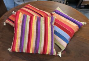 Three striped throw cushions, approx 40x40cm