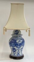 Interior design interest: a Chinese blue and white ceramic baluster lamp, 38cmH to base of fitting