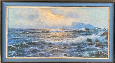 20th century, oil on canvas, sea study, signed P Calandra, 58x118cm