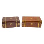 Two 19th century mahogany and brass bound writing boxes, 40cmW and 35cmW, the smaller af