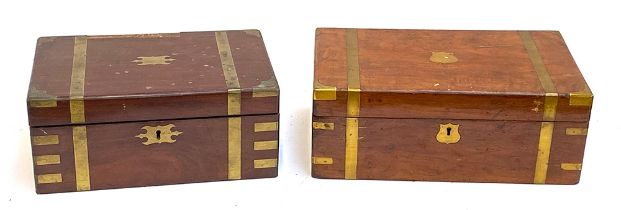 Two 19th century mahogany and brass bound writing boxes, 40cmW and 35cmW, the smaller af