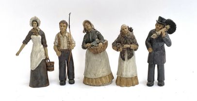 A set of five studio pottery figures of peasants, the tallest 25cmH