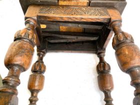 An oak joined stool, 17th century and later adapted with draw leaf top, 43x27x48cmH