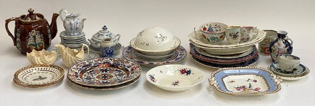 A quantity of 19th century plates to include a pair of Ironstone plates retailed by Sharpus, 18