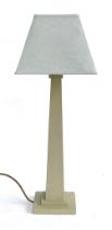 An OKA grey painted tapering table lamp, with a shade, 62cmH overall