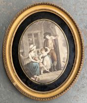 19th century hand coloured engraving 'Night', in a verre eglomise frame, 27.5x21.5cm