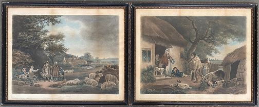 After George Morland, pair of colour mezzotints, 'The Warrener' and 'The Shepherds', each approx.