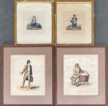 A pair of 19th century colour engravings, 'Postman' and 'Pieman', drawn and engraved by T. L
