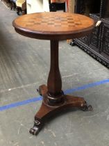 A Victorian walnut and mahogany circular chess table, 54x73cmH