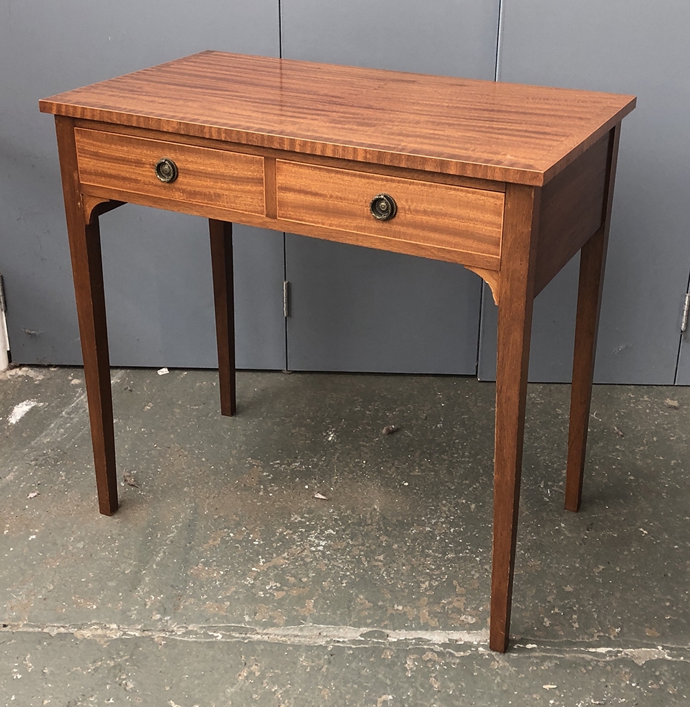 A mahogany side table, with two drawers on square tapered legs, 80x35x76cmH