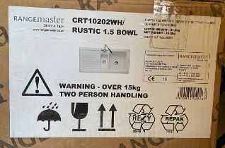 A Rangemaster white ceramic kitchen sink, new in box, 1000x500mm