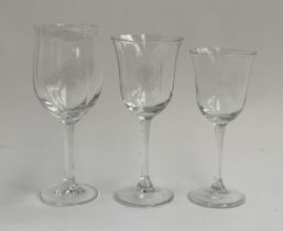 A set of wine glasses with flared rims, the taller 19cmH (1), the smaller 18cmH (8), together with a