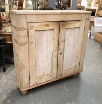 A shallow pine cupboard, with two doors, 122x31x123cmH