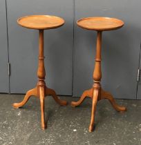 A pair of 20th century fruitwood wine tables, with dish tops, 27x59cmH