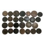 A quantity of coins and tokens to include Union Copper Company, Birmingham 1812 one penny token;