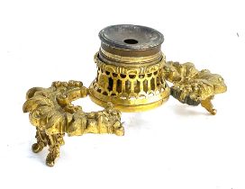 A 19th century Rococo style gilt metal inkwell, 16cmW