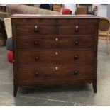 A George III mahogany chest of drawers, moulded top, two short over three graduating drawers,