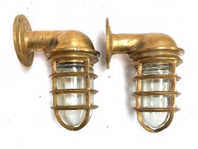A pair of heavy brass and moulded glass outdoor lights by Ralph Lauren, approx. 22cmL
