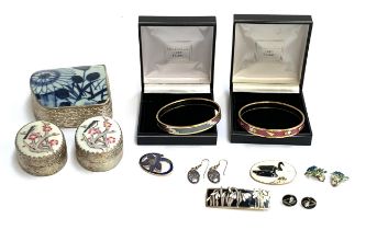 Two Michaela Frey bangles in original boxes; together with a small quantity of enamel earrings and