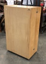 A Nes Arnold plywood fold out bookcase, dimensions when closed 75x49x124cmH