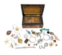 A mixed lot of costume jewellery to include Exquiste floral brooch; very large enamel bird brooch,