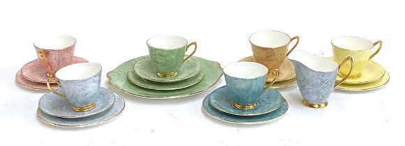 A Royal Albert Gossamer harlequin set of teacups, saucers and cake plates