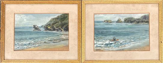 A pair of early 20th century Scottish coastal landscapes, oil on board, one monogrammed MBR, 14x20cm