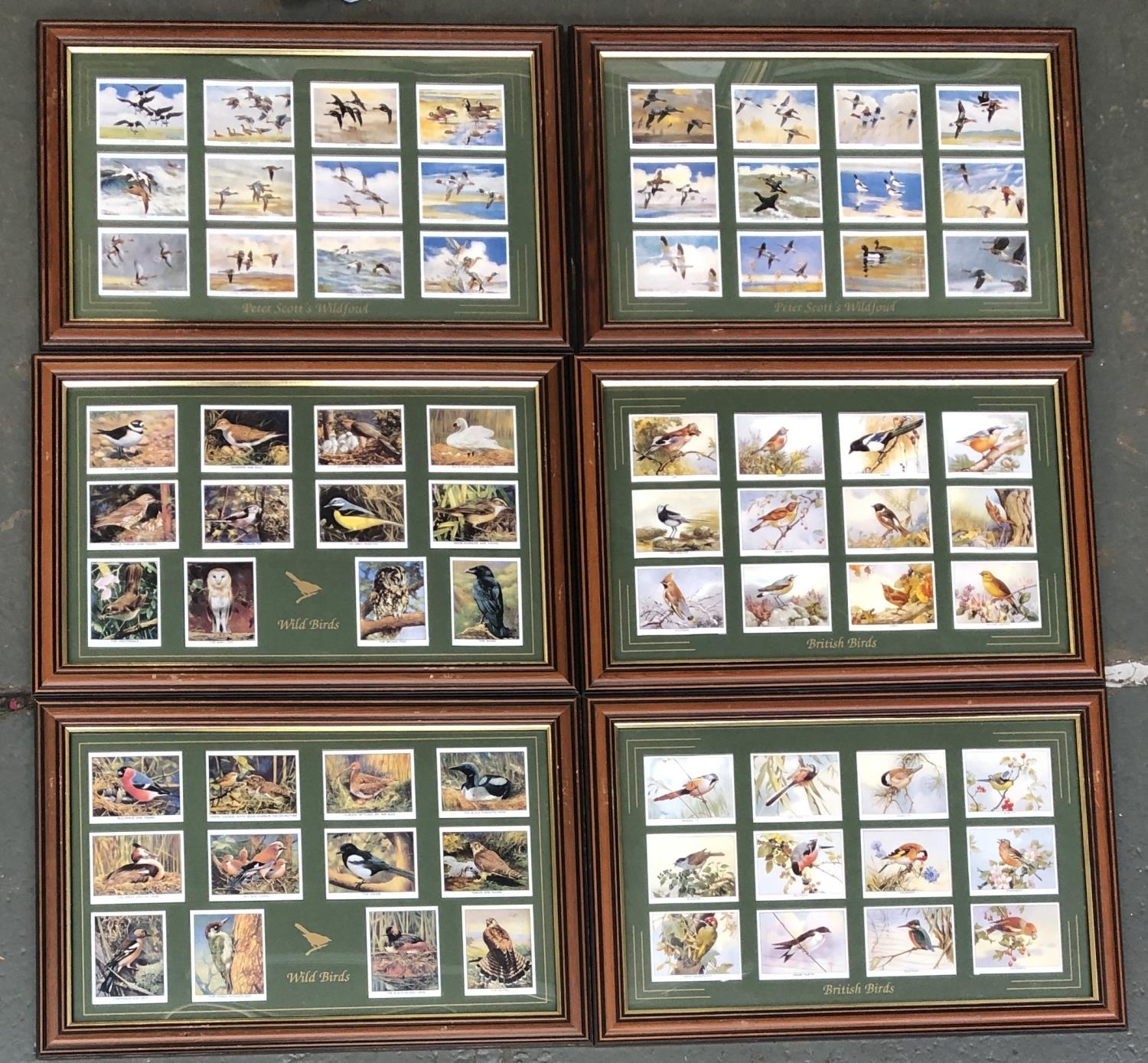 A quantity of reproduction cigarette cards, framed and glazed