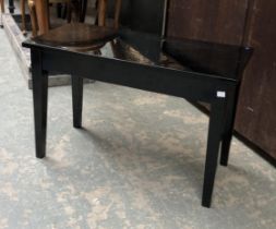 A black lacquered duet piano stool with hinged seat, 75x36x49cmH