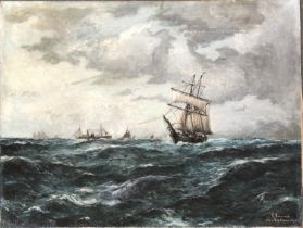 Vorwerk after Schnars-Alquist, tall ship at sea, oil on canvas, 62x81cm