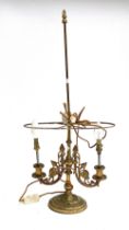 A gilt metal twin fitting table lamp, 73cmH