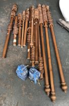 Three complete curtain poles, each 176cmL together with other curtain rail sections, with rings