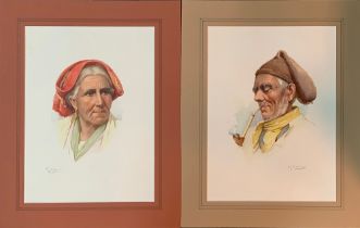 After Giuliano DeLuca, a pair of lithographs of Neopolitan people, one inscribed to verso