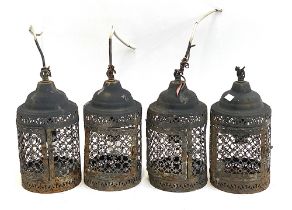 A quantity of nine pierced metal lanterns, some electrified, 30cmH