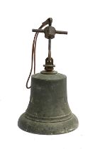 A large metal bell, stamped SCC with E.R below a crown, 25cmD