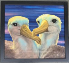 Edgar Jácome, two seagulls, acrylic on canvas laid on board, signed lower right, 65x70cm